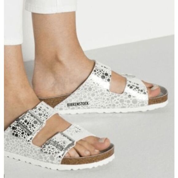 Birkenstock Metallic Stone Silver Arizona Sandals Womens Size 10 - Picture 1 of 11